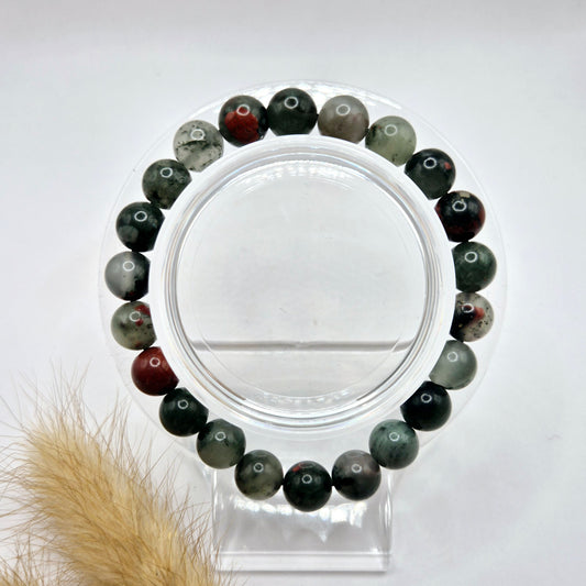 Edelsteen armband met 8mm ronde kralen - Afrikaanse Bloedsteen / African Bloodstone