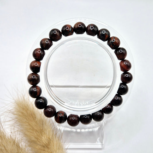 Edelsteen armband met 8mm ronde kralen - Rode Tijgeroog