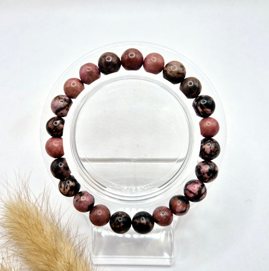 Edelsteen armband met 8mm ronde kralen - Rhodochrosite