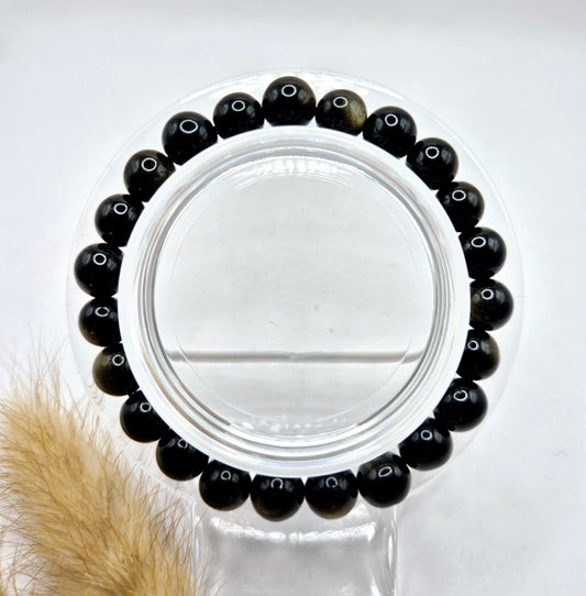 Edelsteen armband met 8mm ronde kralen - Golden Obsidiaan