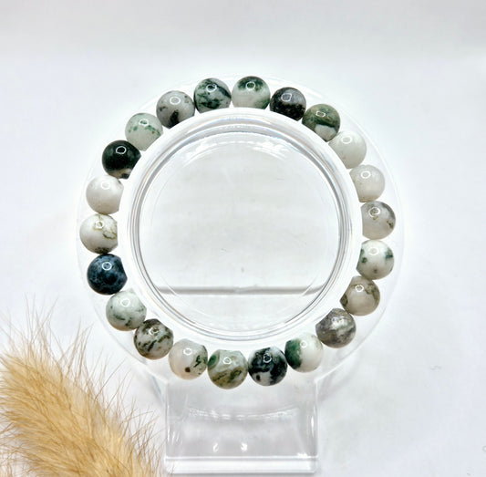 Edelsteen armband met 8mm ronde kralen - Mosagaat