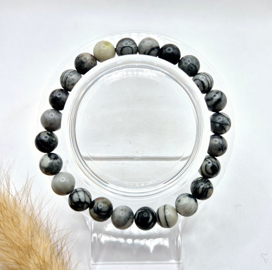 Edelsteen armband met 8mm ronde kralen - Black Net Stone