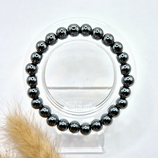 Edelsteen armband met 8mm ronde kralen - Hematiet