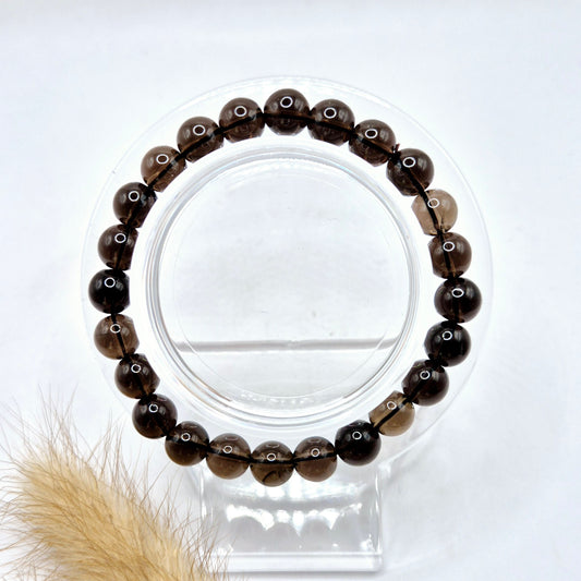 Edelsteen armband met 8mm ronde kralen - Smoky Quartz
