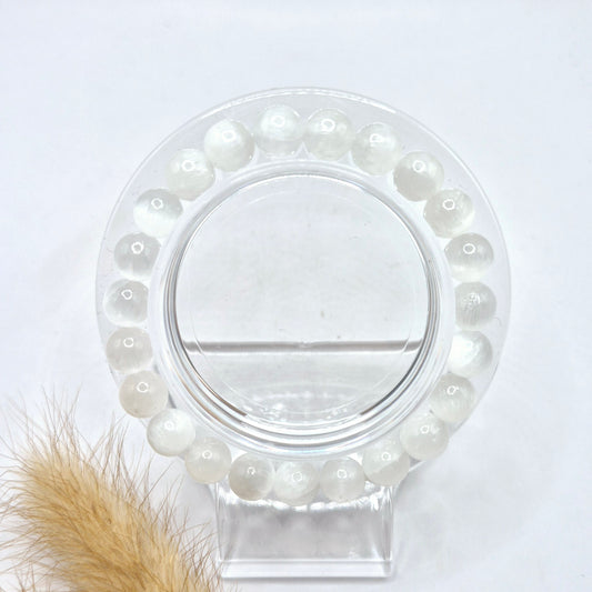 Edelsteen armband met 8mm ronde kralen - Seleniet