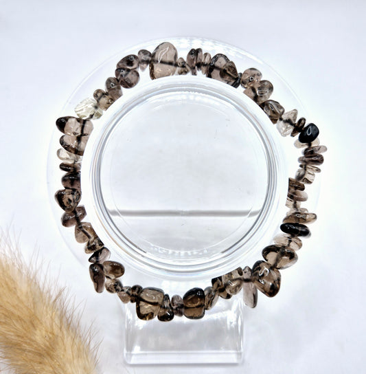 Kristallen Edelsteen Smoky Quartz  / Rookkwarts Chips Armband - 19 cm