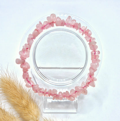 Crystal Rose Quartz Gemstone Chips Bracelet - 19 cm