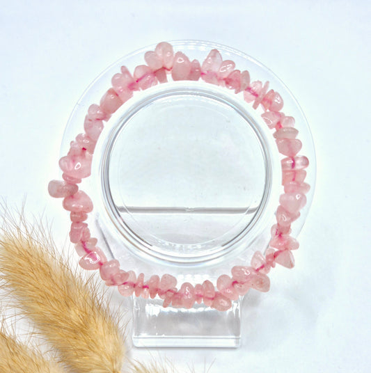 Crystal Rose Quartz Gemstone Chips Bracelet - 19 cm