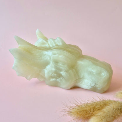 XL Afghaanse Groene Jade Draken Schedel – 750g | 13x6,5x10cm (Dragon Skull)