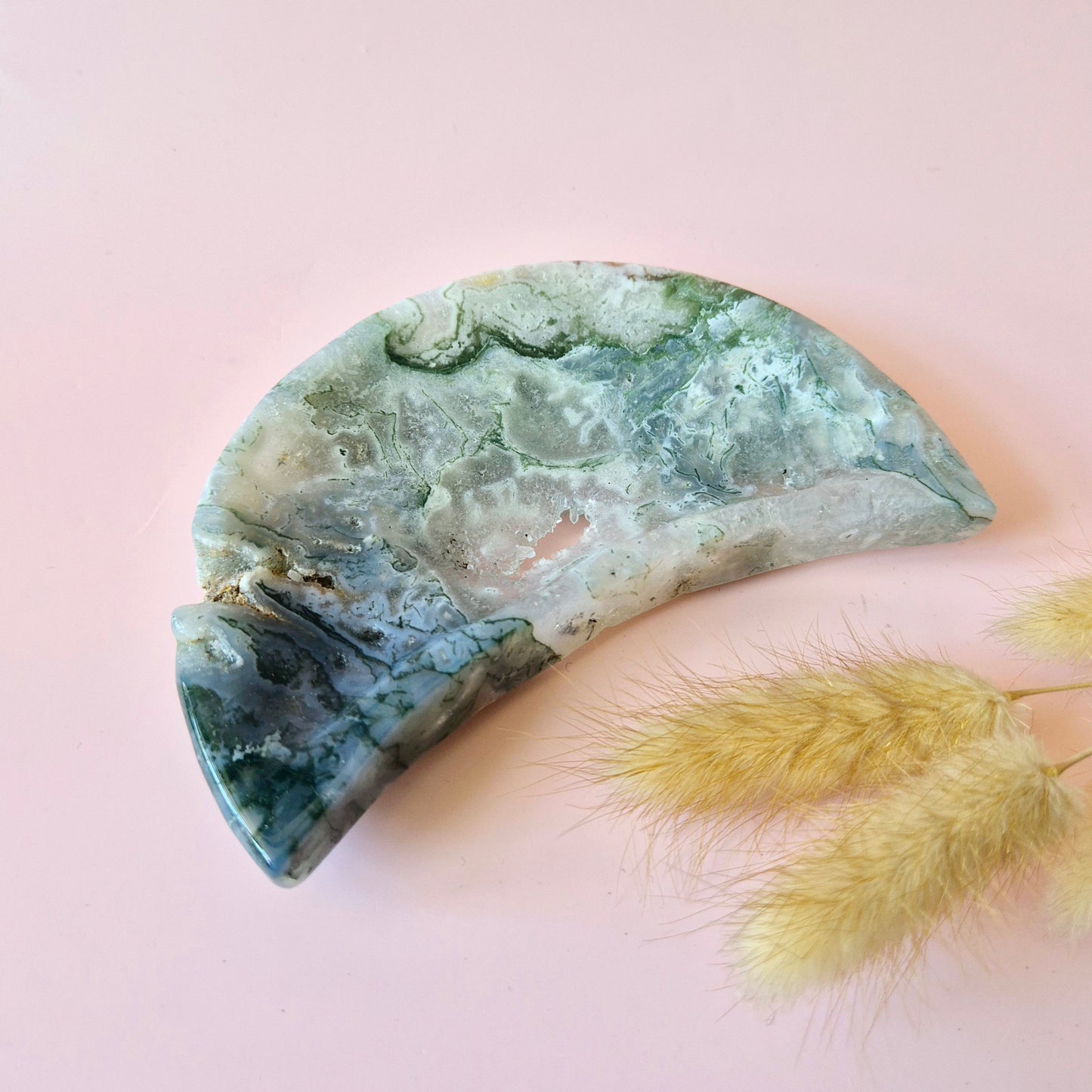 Druzy Mosagaat Maanvormige Edelsteen Schaal – ca. 15cm #2