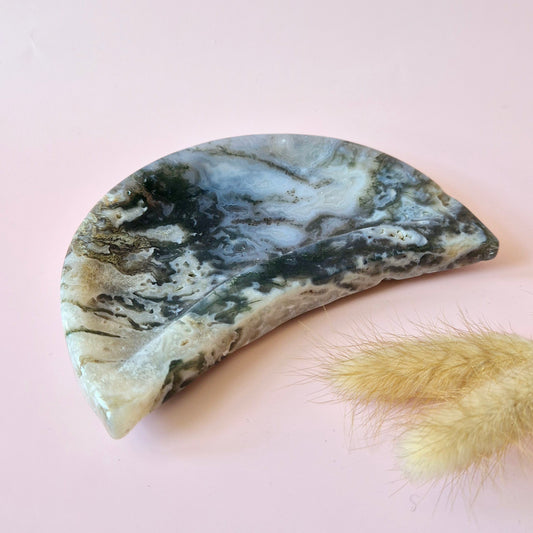 Druzy Mosagaat Maanvormige Edelsteen Schaal – ca. 15cm #3