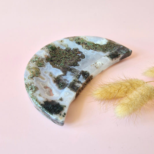 Druzy Mosagaat Maanvormige Edelsteen Schaal – ca. 15cm #5