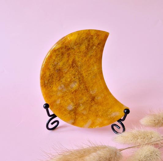 Edelsteen Golden Healer Maan op Standaard – 10cm | Hoge Kwaliteit