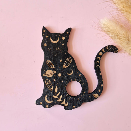 Houten Edelsteen Bolhouder – Mystic Cat