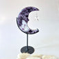 XL Gemstone Moss Agate Moon on Stand (Druzy &amp; Patterns) #158 - 400g 12,7cm
