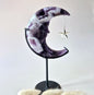 XL Gemstone Moss Agate Moon on Stand (Druzy &amp; Patterns) #158 - 400g 12,7cm