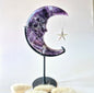 XL Gemstone Moss Agate Moon on Stand (Druzy &amp; Patterns) #158 - 400g 12,7cm