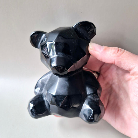 XL Zwarte Obsidiaan Beer (10 cm – 470 g) – Handgeslepen Edelsteenbeeld