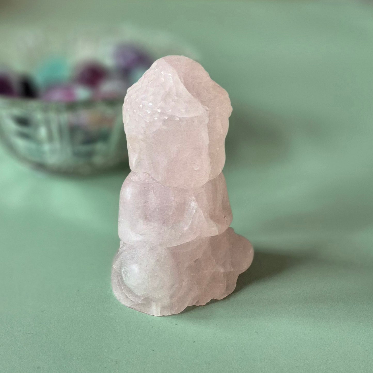 Rosenquarz Buddha Kristallschnitzerei