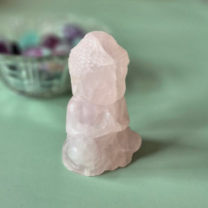 Rosenquarz Buddha Kristallschnitzerei