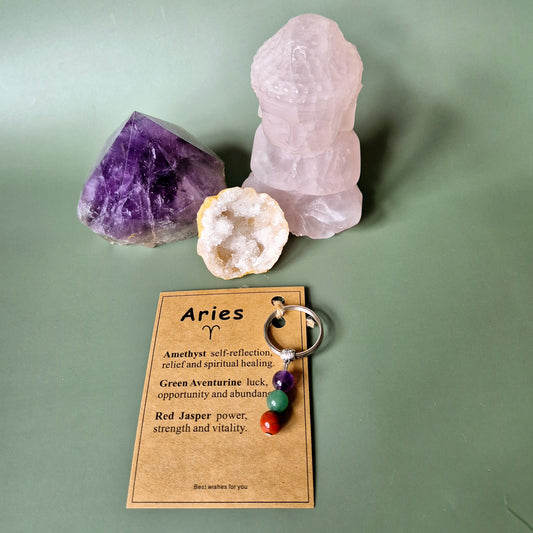 Gemstone Bead Keychain for Zodiac Signs - Aries