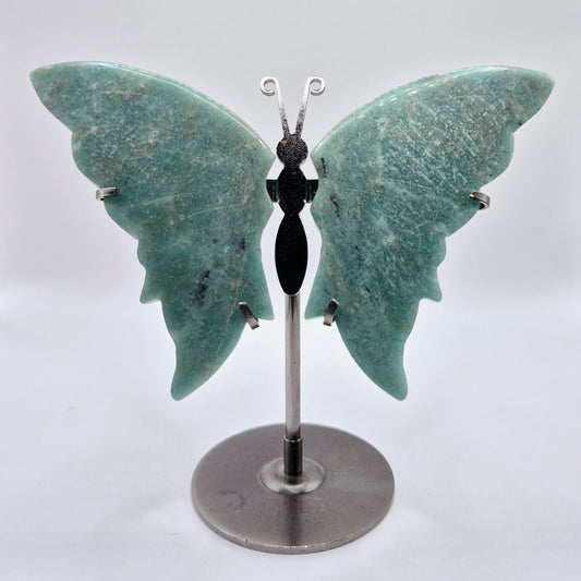 Blue Amazonite Butterfly / Vlinder geslepen Edelsteen met Metalen Standaard (amazoniet)