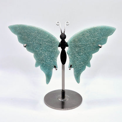 Blue Amazonite Butterfly / Vlinder geslepen Edelsteen met Metalen Standaard (amazoniet)