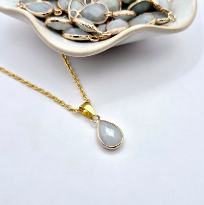 Gold-Colored Necklace with Amazonite Waterdrop Pendant (1cm)