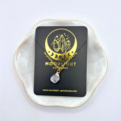 Gold-Colored Necklace with Raw Clear Quartz Pendant (1cm)