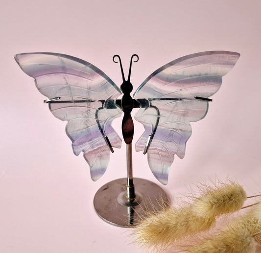 Candy Fluorite Butterfly Edelsteen Crystal Carving met Metalen Standaard vlinder