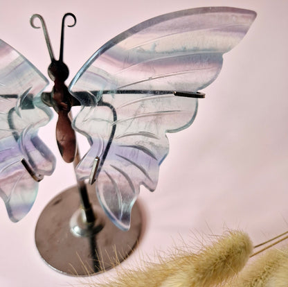 Candy Fluorite Butterfly Edelsteen Crystal Carving met Metalen Standaard vlinder