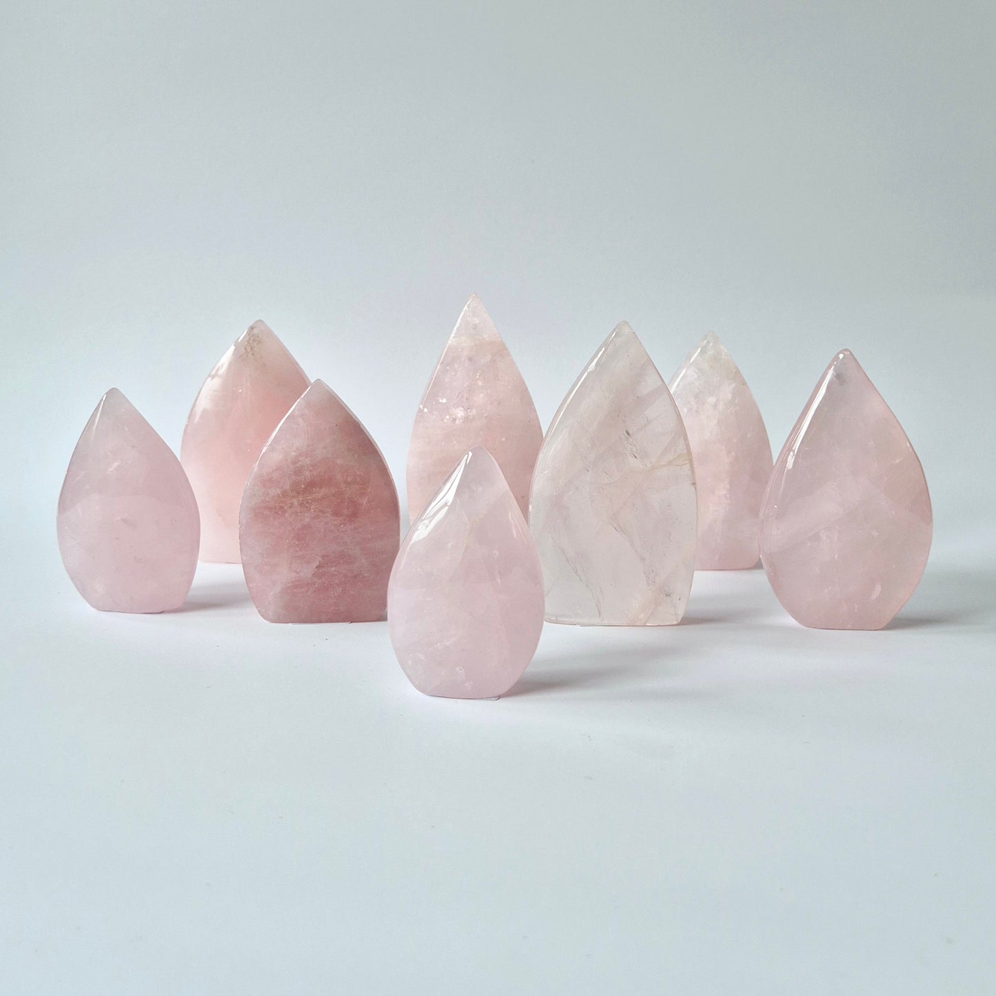 Rose Quartz - Teardrop Drop Standing Gemstone Crystal Flame Rose Quartz