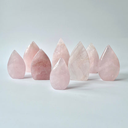 Rose Quartz - Teardrop Drop Standing Gemstone Crystal Flame Rose Quartz