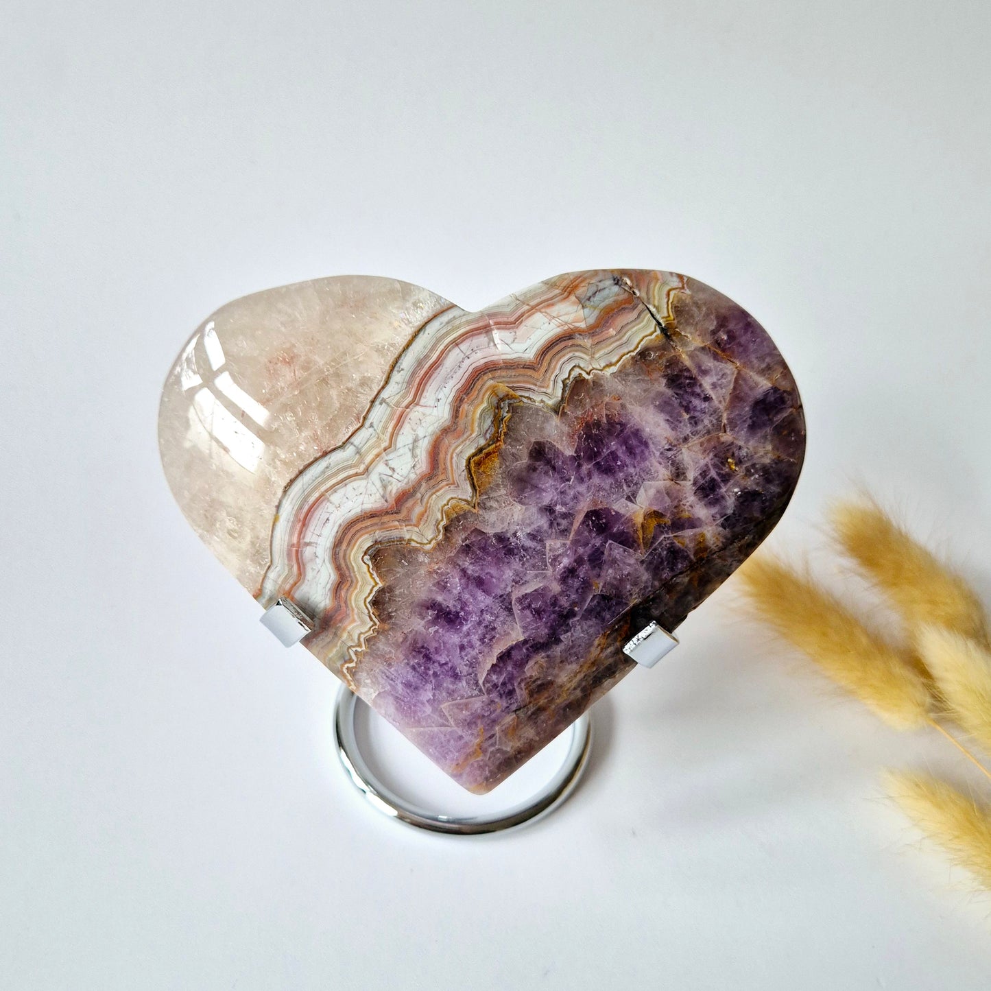 XL Amethyst Agate Gemstone Heart (500g) – Including Stand - #7