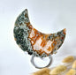 Red Druzy Moss Agate Moon (10-12 cm) on stand – #3