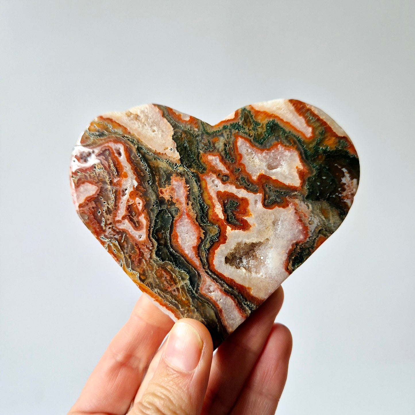Rode Druzy Mosagaat Hart (8-10 cm) – Liefde & Passie