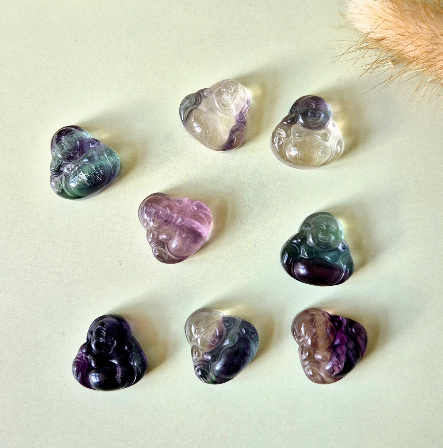 Unique Mini Gemstone Rainbow Fluorite Buddha (2 cm) thick variant – Protection, Balance &amp; Calmness