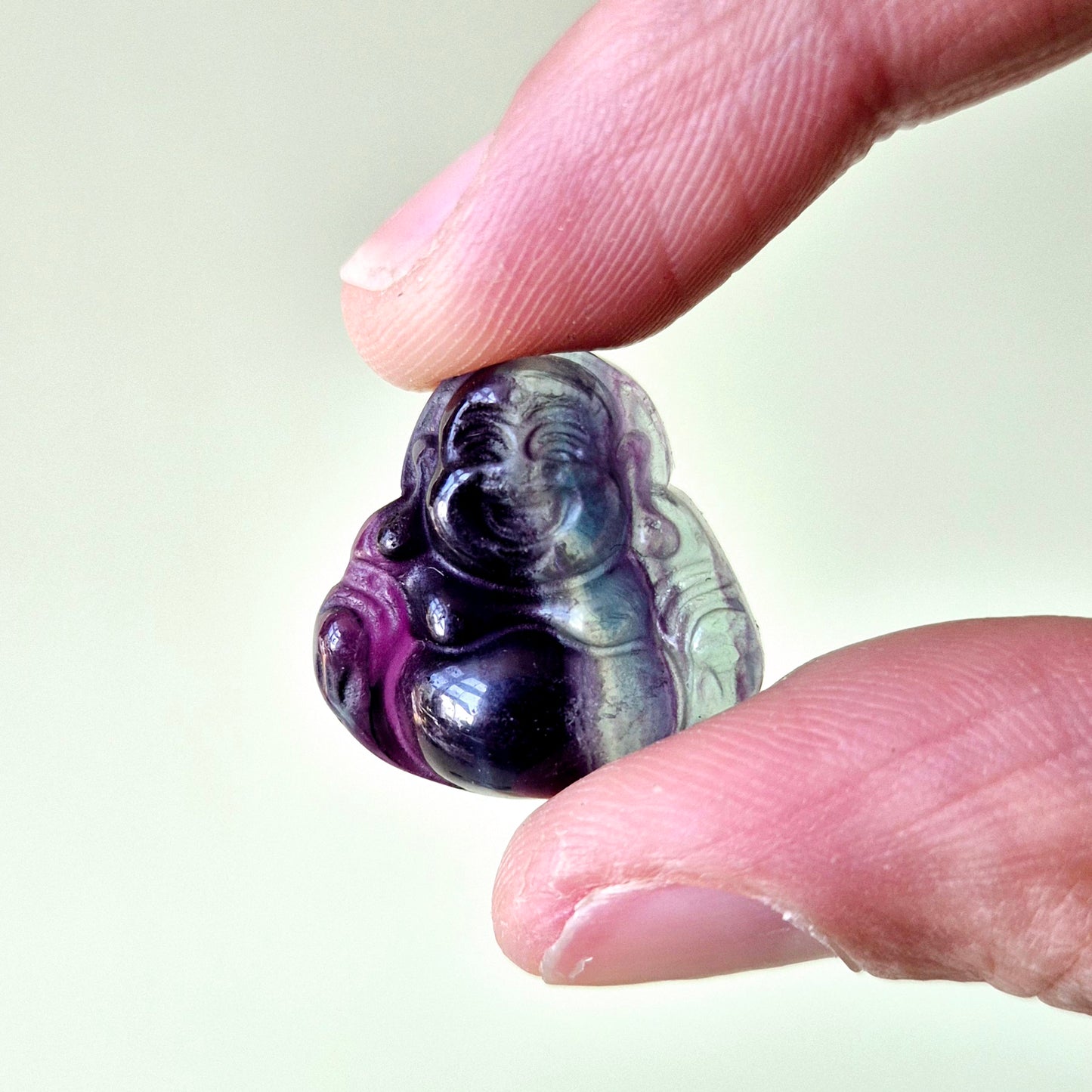 Unique Mini Gemstone Rainbow Fluorite Buddha (2 cm) thick variant – Protection, Balance &amp; Calmness