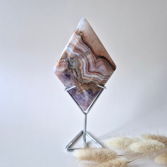 Gemstone Amethyst Agate Diamond on Stand – #2 200gram 12.5x8.5cm - Protection, Balance &amp; Spiritual Healing