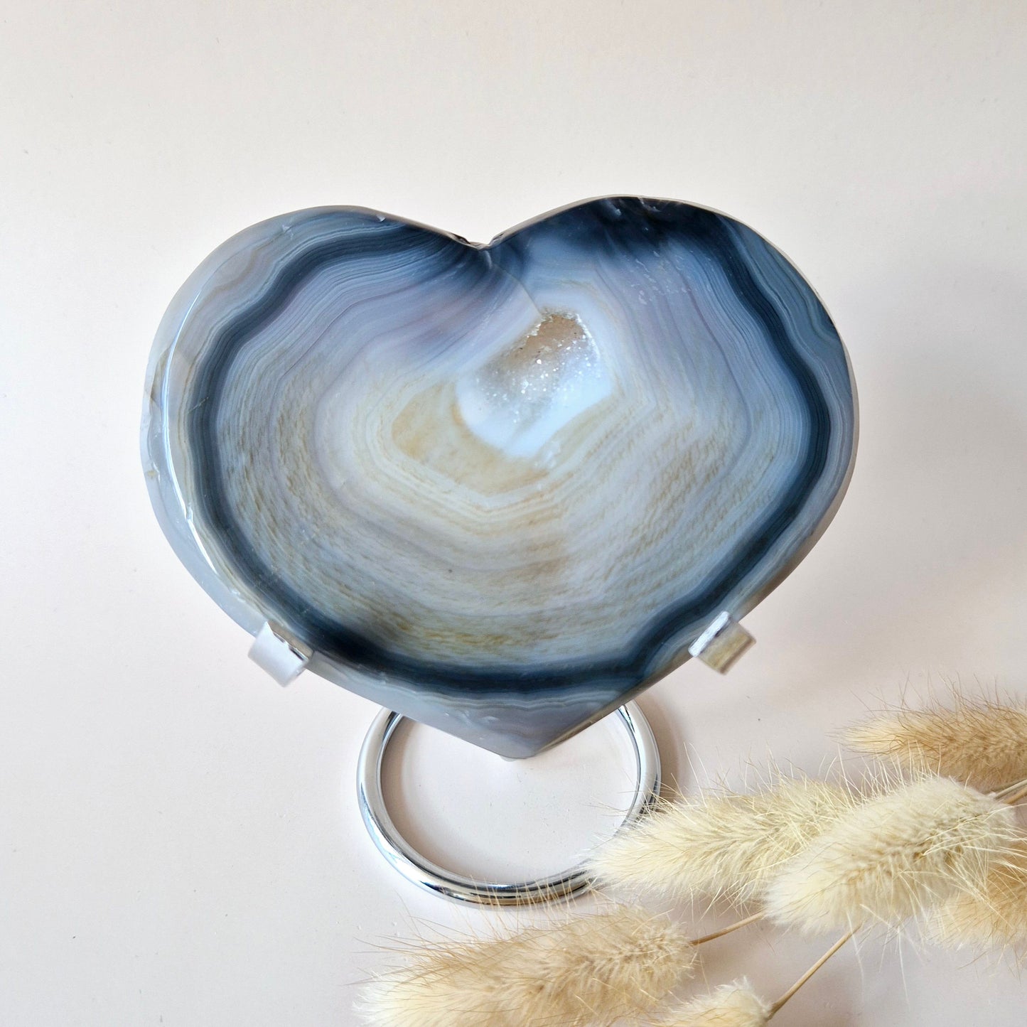 XL Druzy Grijze Agaat Edelsteen Hart – Inclusief Standaard - #8 230g 12cm