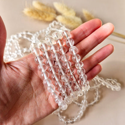 Edelsteen armband met 8mm ronde kralen - Bergkristal (Clear Quartz)