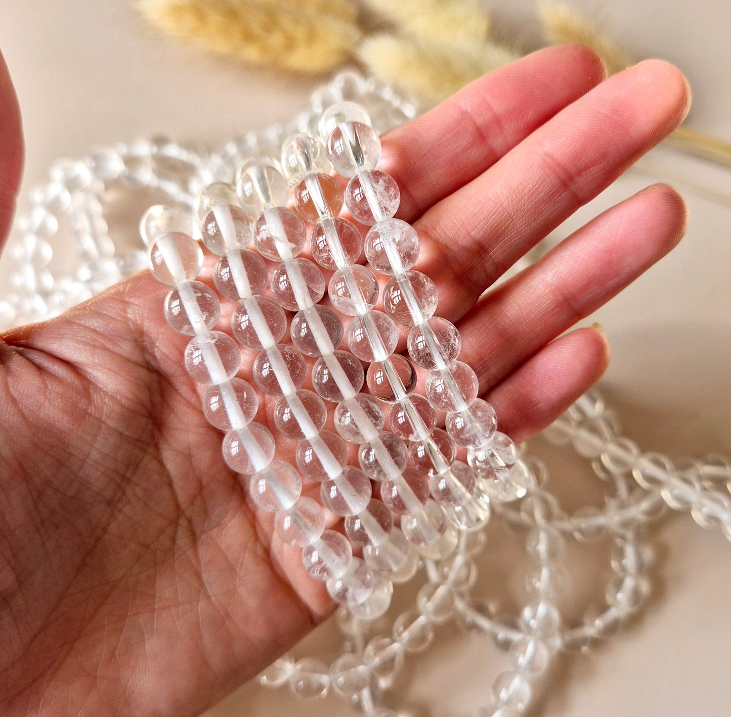 Edelsteen armband met 8mm ronde kralen - Bergkristal (Clear Quartz)