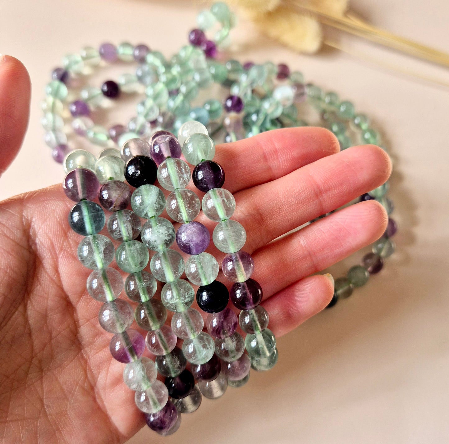 Edelsteen armband met 8mm ronde kralen - Fluoriet / Fluorite