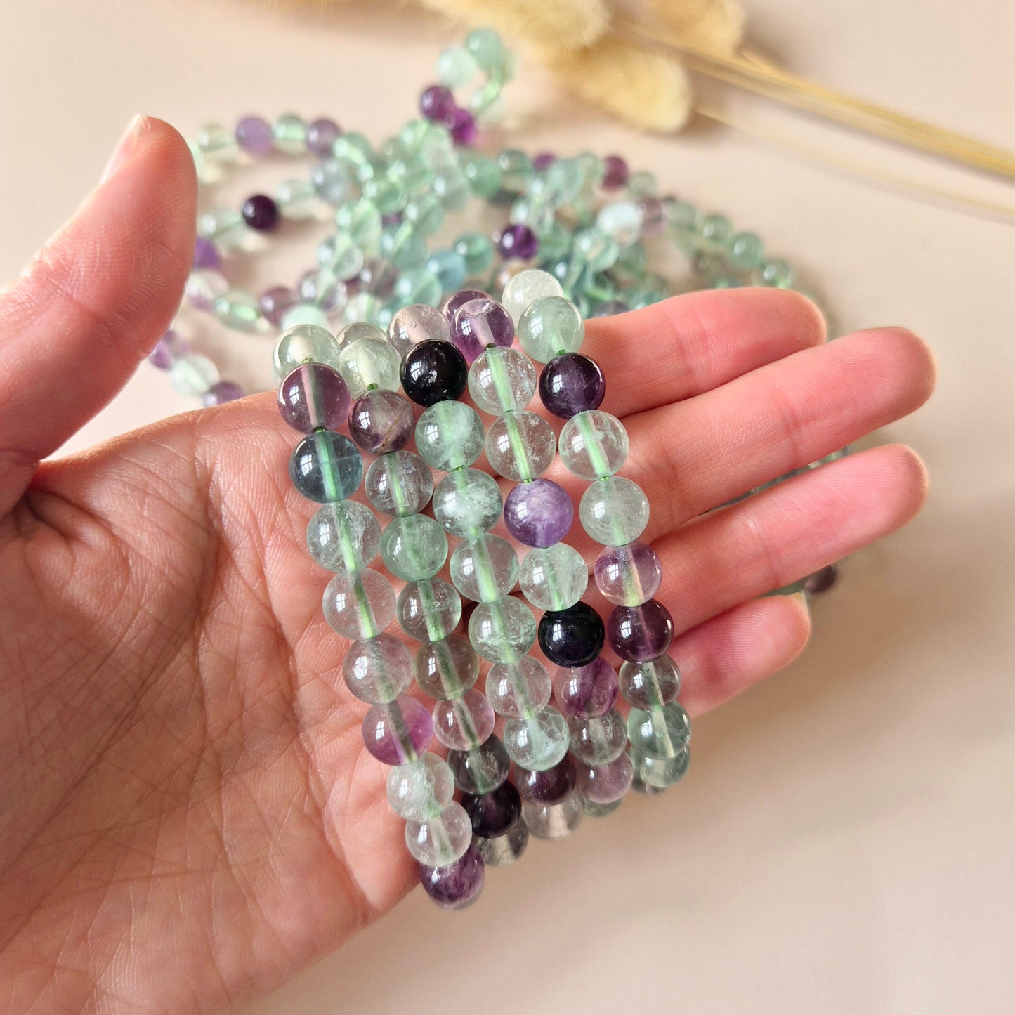 Edelsteen armband met 8mm ronde kralen - Fluoriet / Fluorite