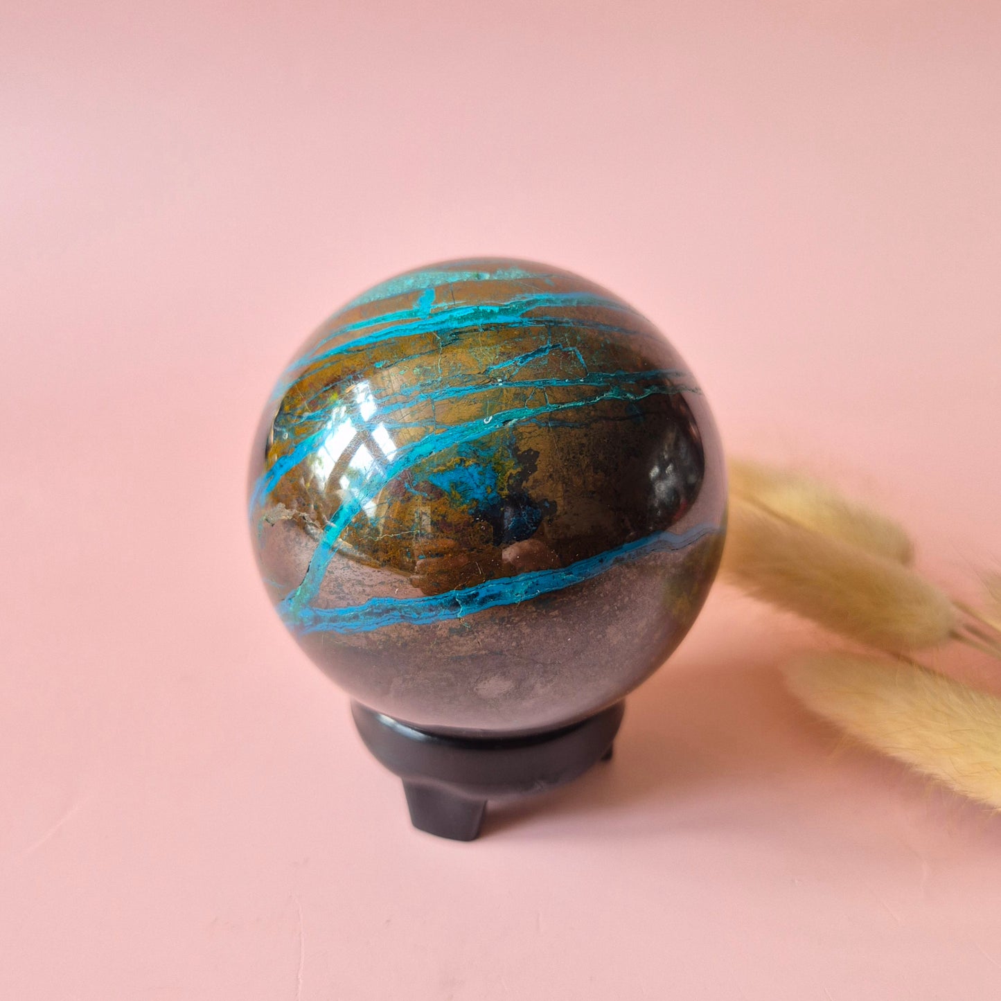 Kristall-Edelstein Chrysokoll-Kugel Nr. 3 – 65 mm – Beruhigend &amp; Erdig