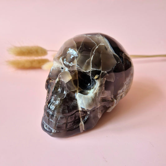 XL Edelsteen Skull UV-reactieve Volcano Agate Schedel –  #1 726gram -