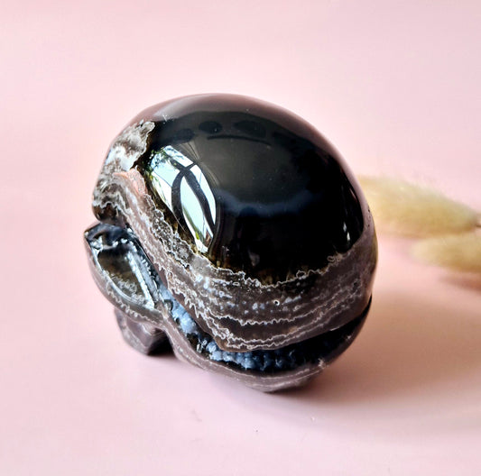 XL Edelsteen Druzy Skull UV-reactieve Volcano Agate Schedel –  #2 474gram