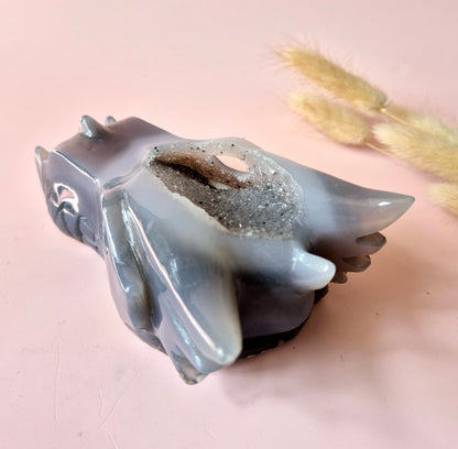 Edelsteen Druzy Grijze Druzy Agaat Drakenschedel – 543g | Bescherming, Intuïtie Dragon Skull