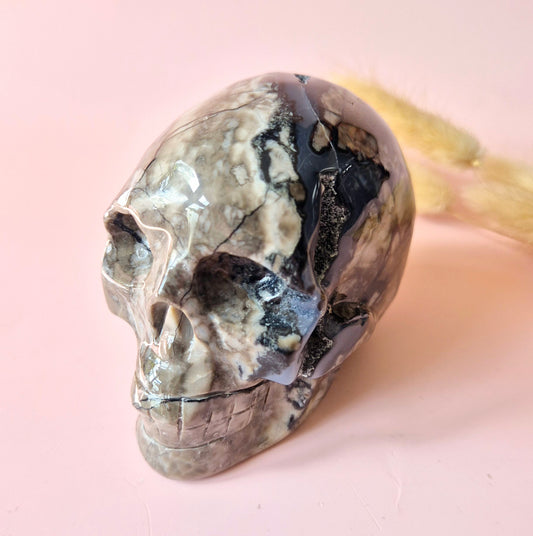 XL Edelsteen Druzy Skull UV-reactieve Volcano Agate Schedel –  #3 484gram
