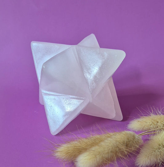 Kristallen Edelsteen XXL Roze Calciet Merkaba – 8 cm